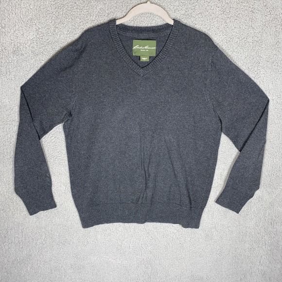 Eddie Bauer Other - Eddie Bauer Men's Sz M Gray Cashmere Blend Cotton Long Sleeve V Neck Preppy